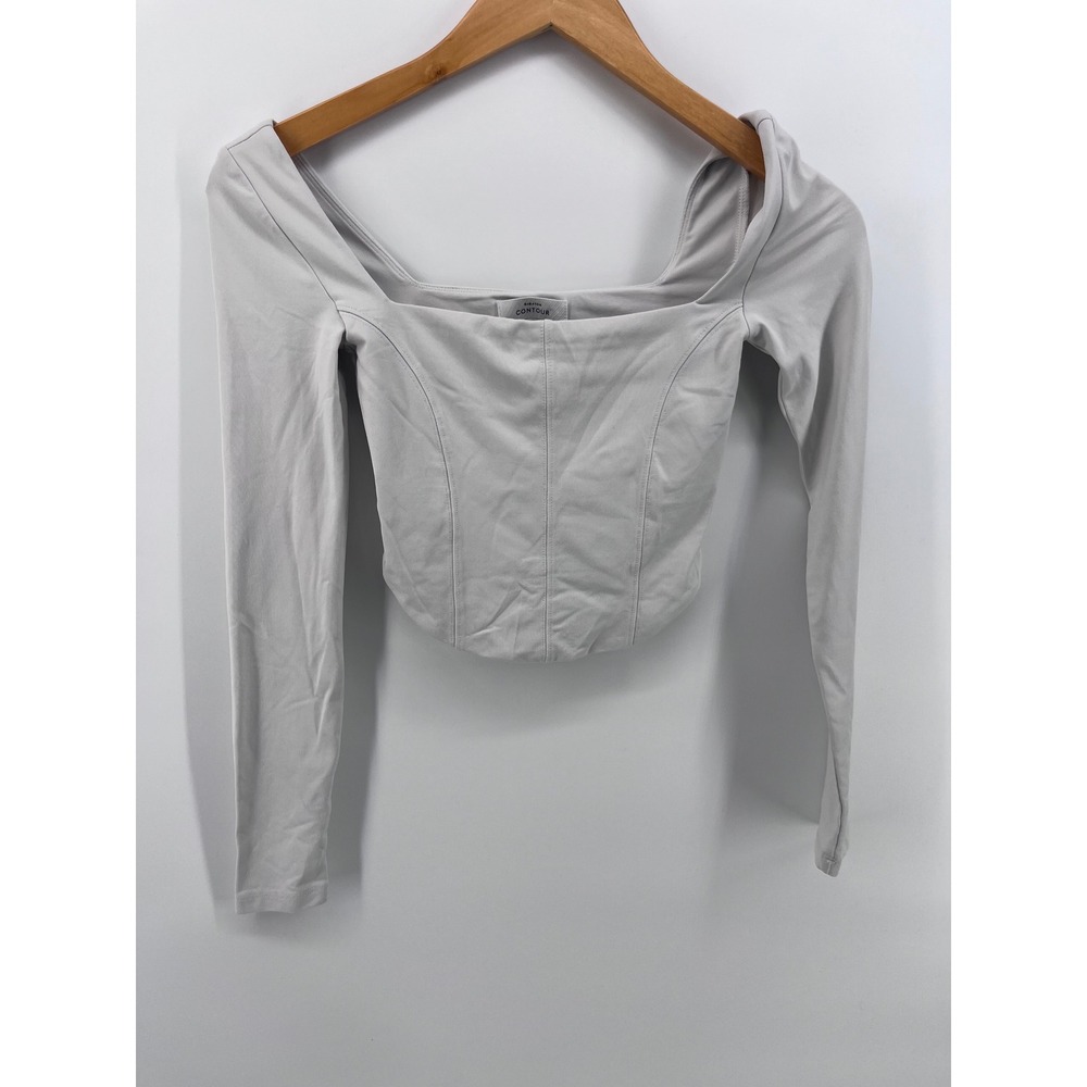 Babaton Contour‎ Long Sleeve Square Neck Cropped Top Grey XS